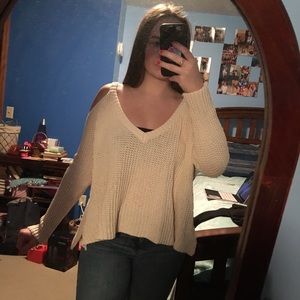 Francesca’s Cream sweater with shoulder cutouts